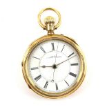 Victorian open faced pocket watch, enamel dial marked Sewell London & Liverpool, with Roman numerals