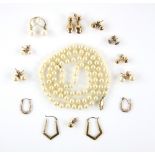 Collection of hoop and stud earrings, all testing as 9 ct, including three pairs of pearl
