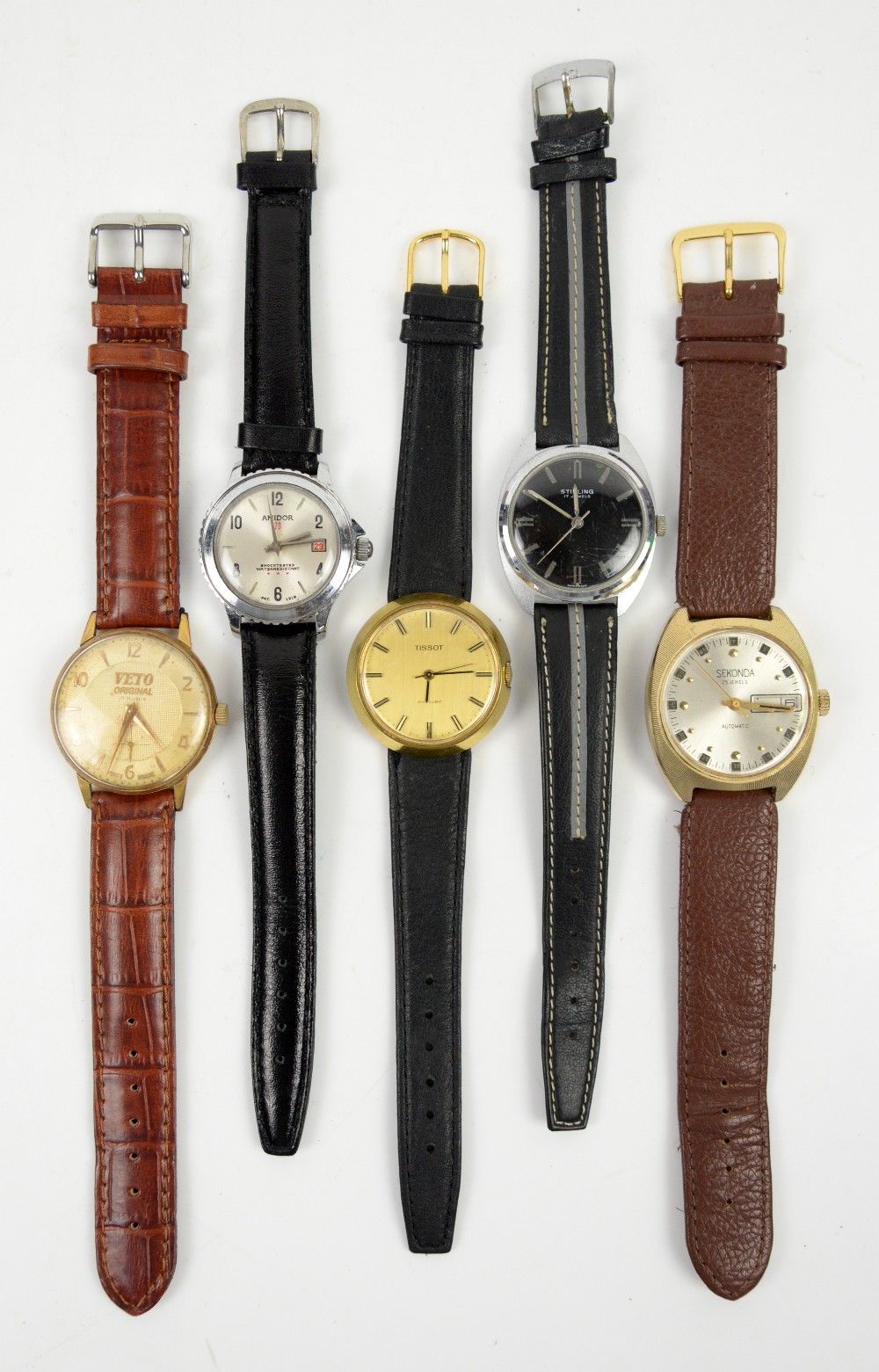 Sekonda 25 jewel automatic wristwatch, Tissot Stylist watch, Veto Original 17 rubis watch,
