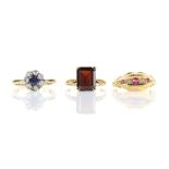 Early 20th C ruby and diamond ring, in 18 ct, hallmarked Birmingham 1918, ring size N 1/2, with a