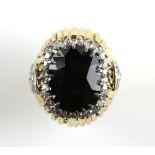 Vintage sapphire and diamond cluster domed dress ring, central oval faceted sapphire, weight