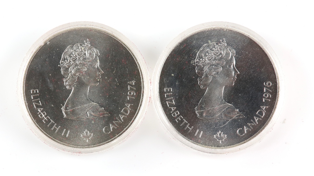 Elizabeth II Canada 1976 Montreal Olympics 5 dollars, two cased silver proofs depicting rowing and - Image 2 of 3