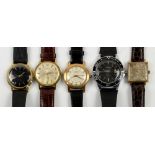 Geneva 25 jewel incabloc super automatic wrist watch with cream face on black leather strap,