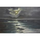 Arnold Beardsley, Moonlight seascape, oil on canvas, signed lower left, 60 x 90cm