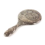 Edward VII silver-mounted hand mirror, by Arthur Cook, Birmingham 1904, the back decorated with