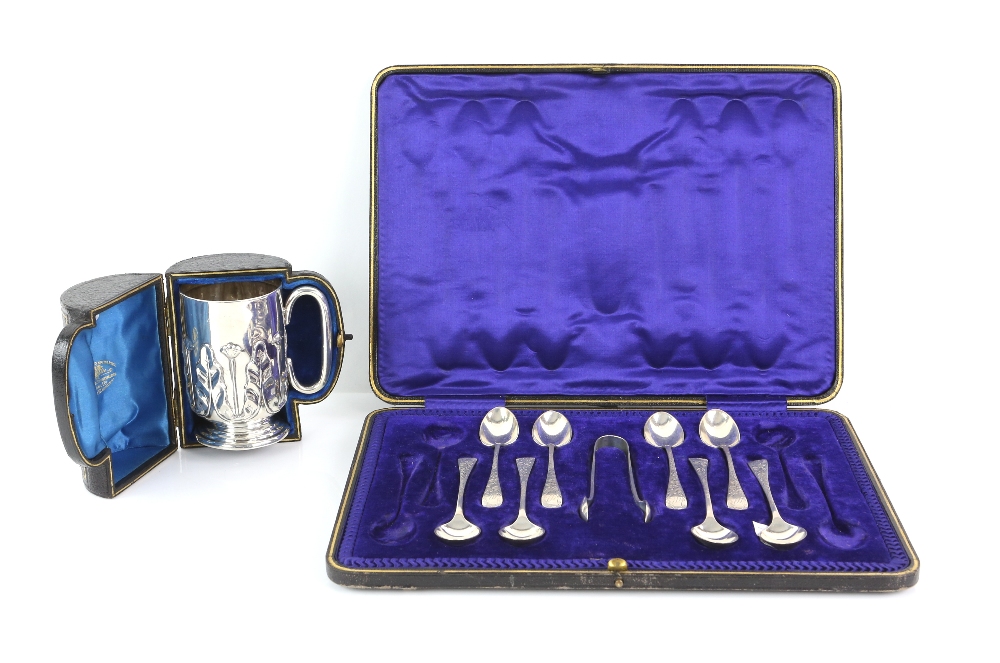 Edward VII silver christening mug, by Goldsmiths & Silversmiths Ltd, Birmingham 1906, in fitted