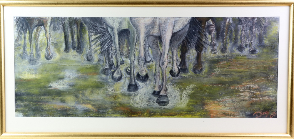 Dizzy (20th century). Galloping Horses. Oil pastel 2006. Signed and dated lower right, 38cm x 102cm, - Image 2 of 2