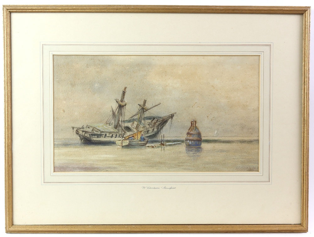 William Clarkson Stanfield (1793-1867). Figures in a Rowing Boat by a Shipwreck. Watercolour. Signed - Image 2 of 4