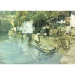 After Sir William Russell Flint, RA (Scottish, 1880-1969), Riverside Washing,Lavardac, colour print,