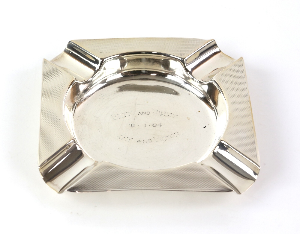 Modern silver ashtray, square with capped corners and engine-turned decoration to borders, by Lanson - Image 7 of 14