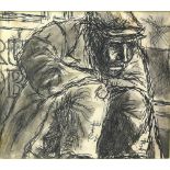 20th century English School, study of a man squatting, ink and wash, unsigned, 14.5cm x 17cm,