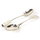 Victorian pair of silver serving spoons, by Robert Williams, Exeter 1844, engraved with initials,