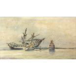 William Clarkson Stanfield (1793-1867). Figures in a Rowing Boat by a Shipwreck. Watercolour. Signed