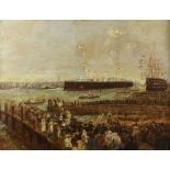 B.H. Matthews (Early 20th century British school), 'H.M.S. Powerful', oil on board, signed lower