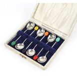 Elizabeth II set of six silver coffee spoons, with multicoloured bean finials, by Charles Boyton &