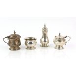 Selection of silver peppers, salts and mustards, varied dates and makers including Alexander Clark &