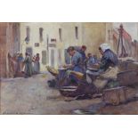 Henry Silkston Hopwood (1860-1914) mending the nets, watercolour, signed and dated 1898 Sold on