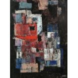 James Holland, British 20th century, 'Dockside, (Abstract)', signed, oil on board, 59cm x 44cm, No