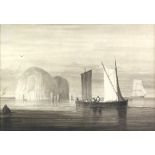 19th century, English School, 'Ailsa Craig', seascape with boats, wash, unsigned, 15cm x 22cm,