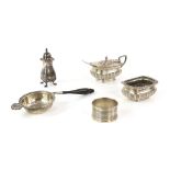 Victorian and later silver items to include matching open salt and mustard pots, the salt by