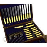 Silver-plated table service for twelve place settings, comprising twelve each of table knives,