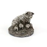 Modern silver figure of a sow feeding her piglets by Country Artists, Birmingham, 4.5 cm high