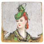 William Henry Barribal, British 1874-1952, portrait of a young woman with red hair in a green hat,