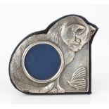 Modern silver photo frame with pictorial embossed cat looking at a butterfly by Douglas Pell