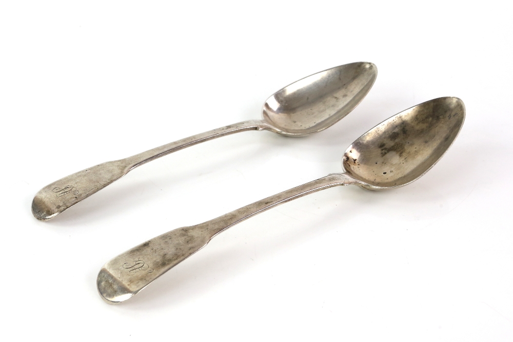 Pair of George III fiddle pattern table spoons, by Richard Crossley & George Smith IV, London, 1790, - Image 2 of 6