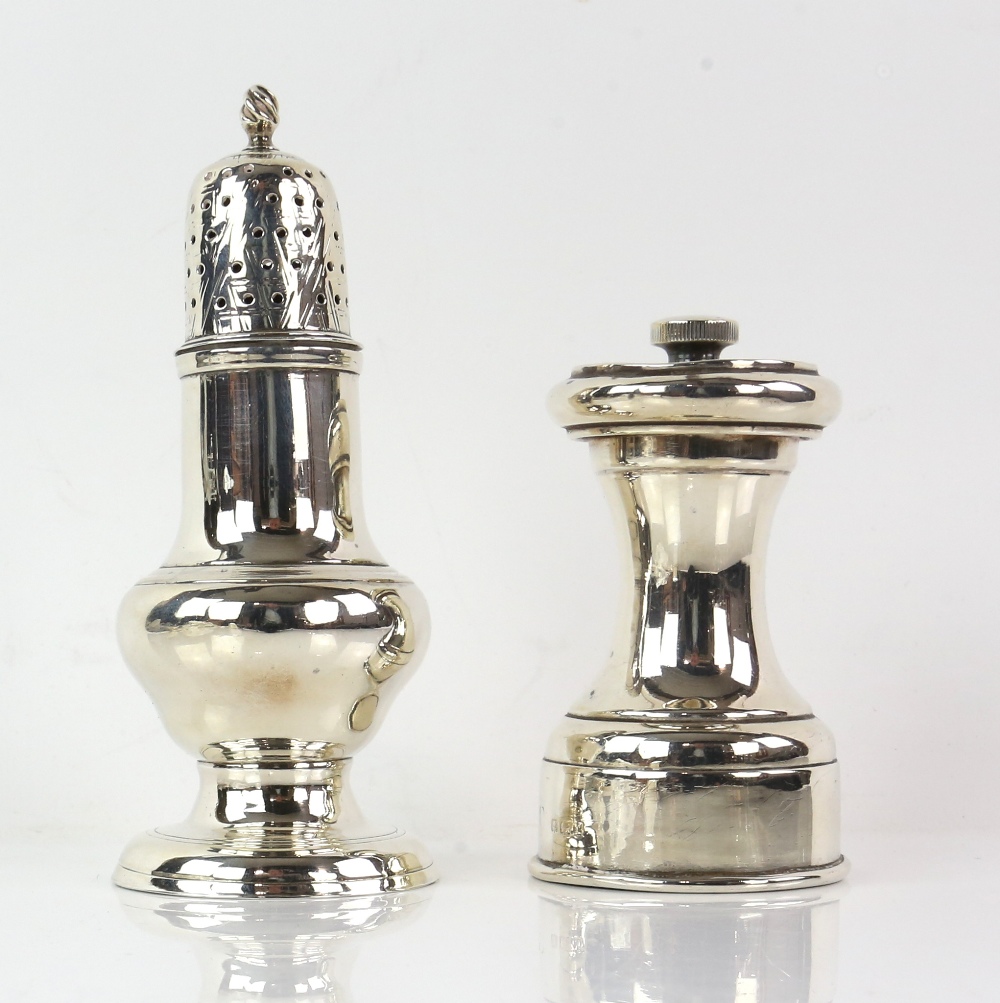 Selection of silver condiments to include a small George III sugar caster, by Robert Peaston, London - Image 9 of 11
