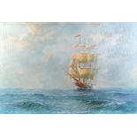 Ritter, three masted ship at sea, signed, oil on canvas, 61.5cm x 91.5cm,