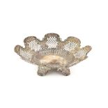 Victorian silver bonbon dish, with pierced lobed gallery decorated with leaves and vacant cartouche,