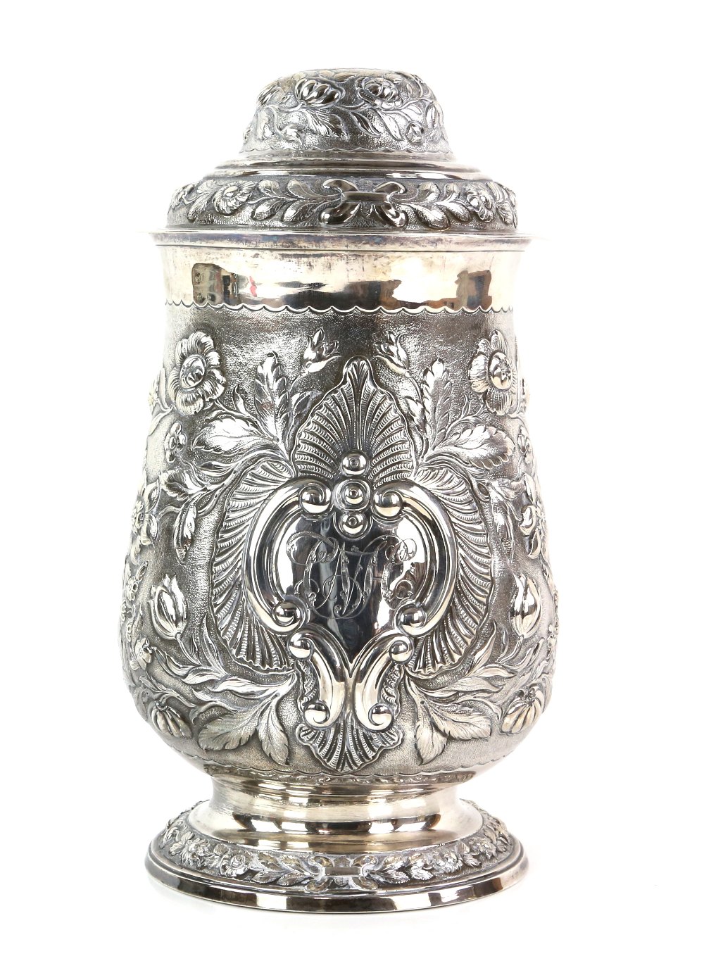 George IV silver tankard, by William Bateman I, London 1820, the body, foot and cover decorated - Image 2 of 8