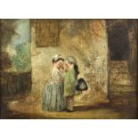 19th century English school, oil on canvas, two children in 18th century costume, unsigned, 28cm x