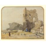 19th century English School, 'Castle Hastings', scene with figures by ruins, watercolour, 20.5cm x