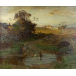 § William Miller Frazer (British, 1864-1961). Children by a ford with ducks, oil on canvas,