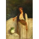 19th century Orientalist school, female figure with a jug, oil on canvas, 34cm x 24cm