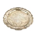 George V silver salver, by A C Bloxham Ltd, London 1929, the circular centre inscribed with