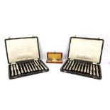 Selection of silver-plated items to include two cased sets of fruit knives and forks, a swing-