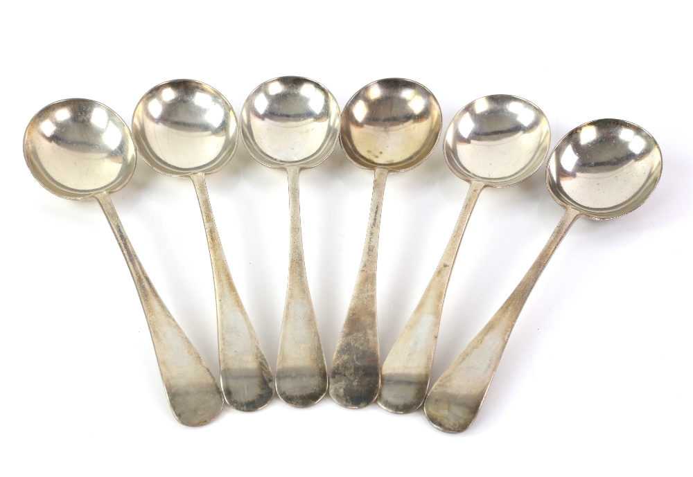 Six Edward VII silver Old English pattern soup spoons, by William Hutton & Sons Ld., Sheffield,