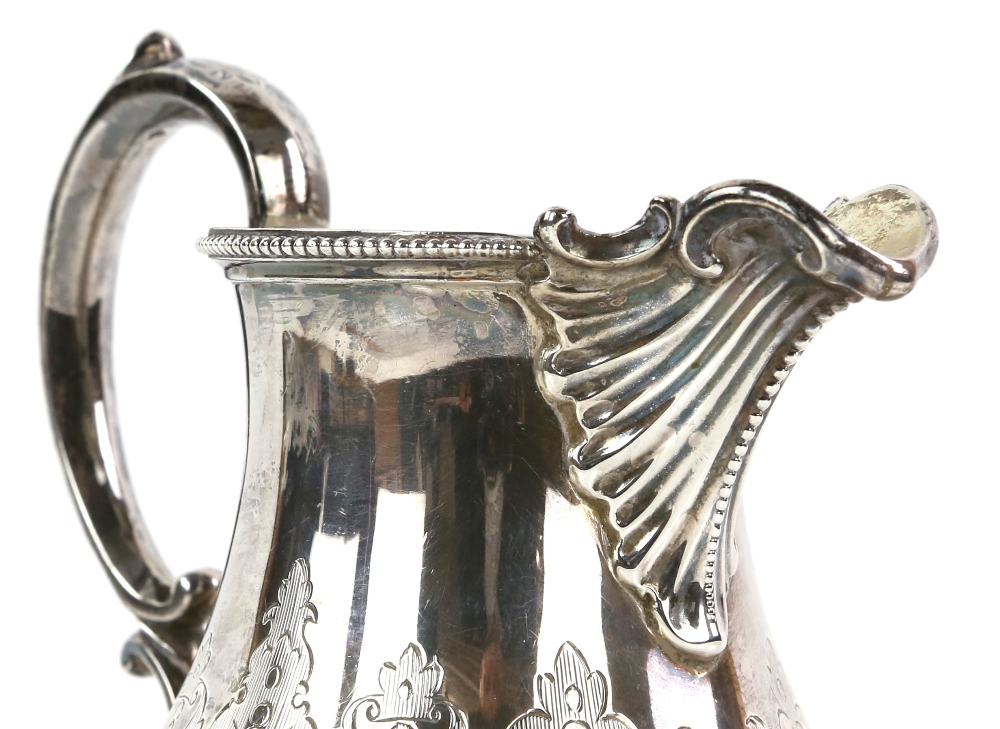 Victorian silver cream jug with engraved decoration, beaded border and foot, by Barnard & Sons Ltd., - Image 2 of 5