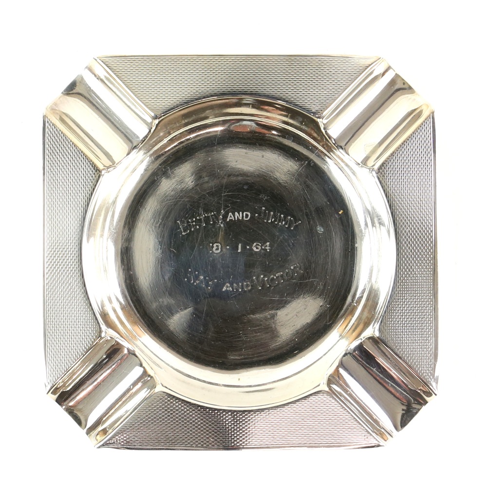 Modern silver ashtray, square with capped corners and engine-turned decoration to borders, by Lanson - Image 8 of 14