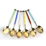 Norwegian set of six silver-gilt and enamel coffee spoons, in fitted Alexander Clark case