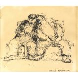 Roland Batchelor RWS (1889-1990) Confidences, pen sketch, signed, 10cm x 12cm (Business Art