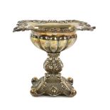 19th century German silver-gilt centrepiece, the foot and stem richly decorated with leaves and