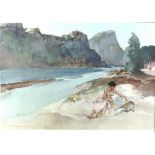 After Sir William Russell Flint, RA (Scottish, 1880-1969), Roxanne by the Ardeche, Colour print,