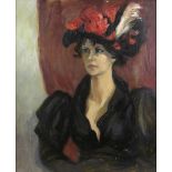 James Holland, British 1905-1996, 'Sally', portrait of a woman in a black dress and hat, unsigned,