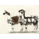 Pat Schaverien (20th century British school), '2 Llamas', etching, artists proof, signed, titled and
