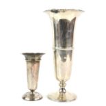 George V silver vase with waisted tapering body and applied decorative shaped border, 31cm tall,
