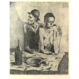§ After Picasso, ‘The Frugal Repast’ (Le Repas Frugal). Lithograpic reproduction of the 1904 etching